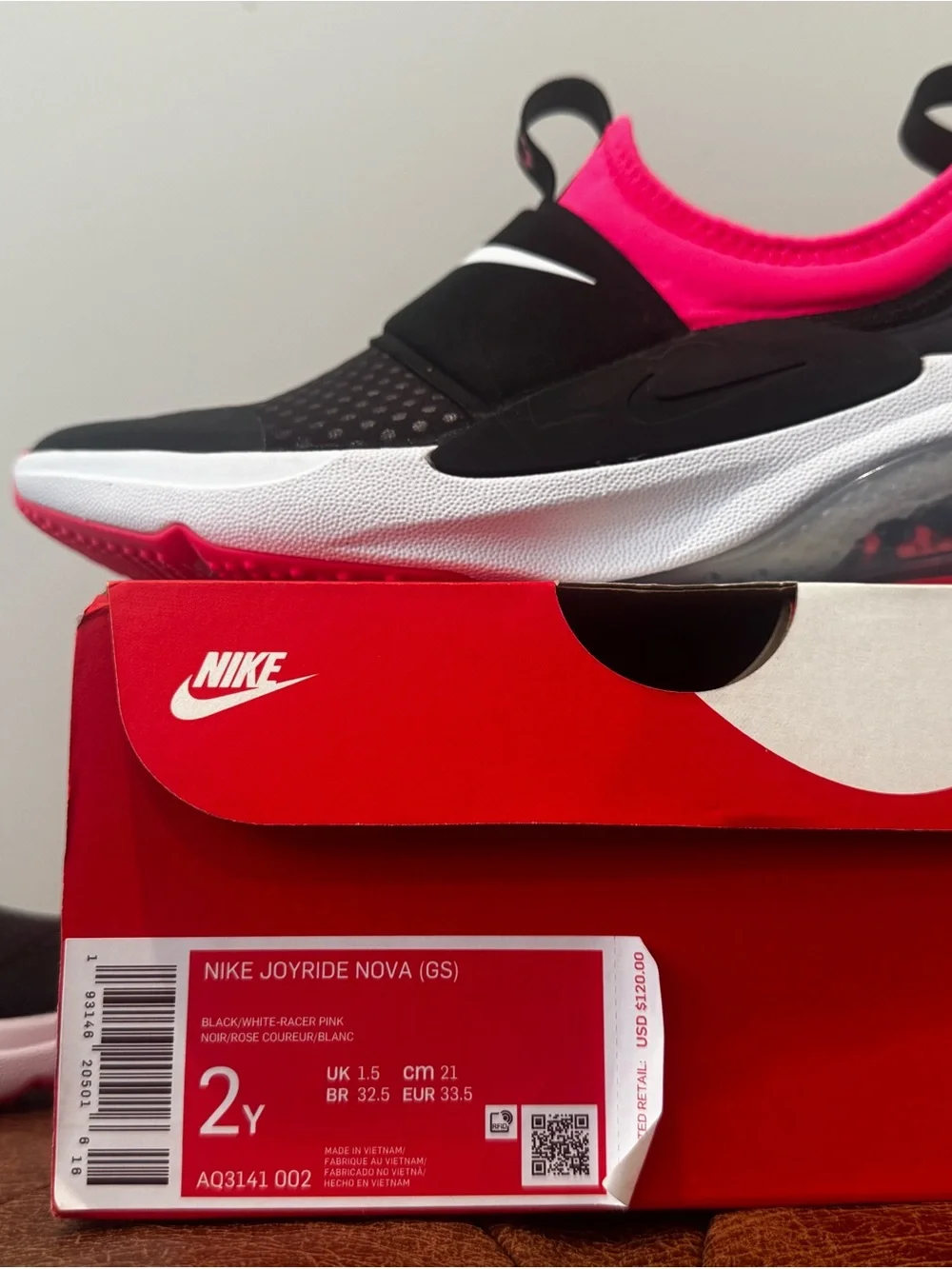 Nike Black & Hot Pink Slip-On Kids Sneakers